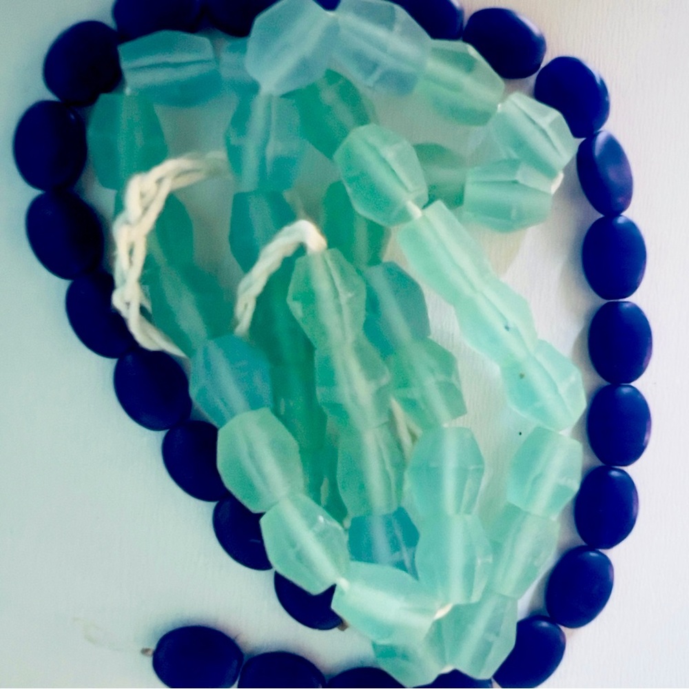 Vintage Aquamarine Blue Bicone beads and Oval Glass beads